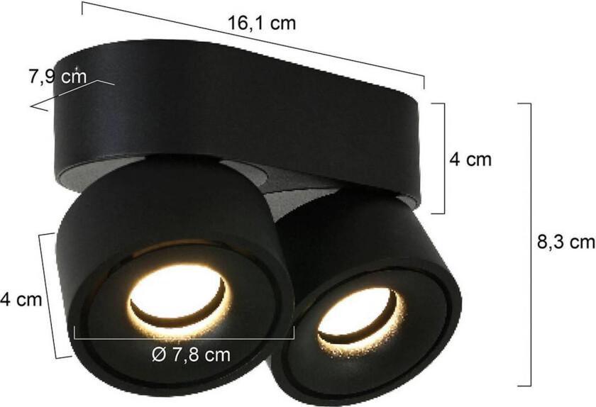 LED-downlight Fez, svart, 2 lyskilder, metall, svingbar