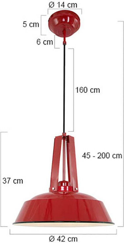 Hengelampe Eden, rød, metall, E27 fatning