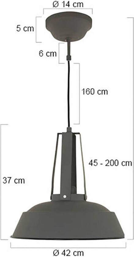 Hengelampe Eden, grå, metall, E27 fatning