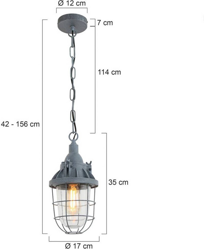 Hengelampe Ebbe, grå, metall, glass, E27