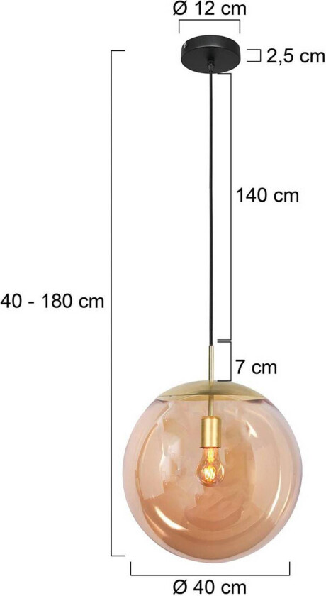 Hengelampe Bollique, messing, Ø 40 cm, glass, 1 lyskilde, kule