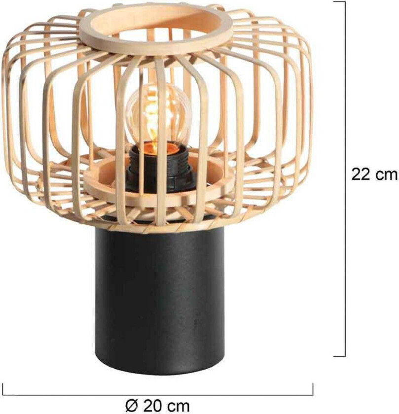 Bordlampe Bloeba, svart/natur, metall, tre, E27