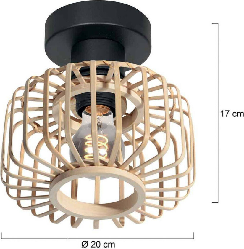Taklampe Bloeba, Ø 20 cm, tre, natur, E27