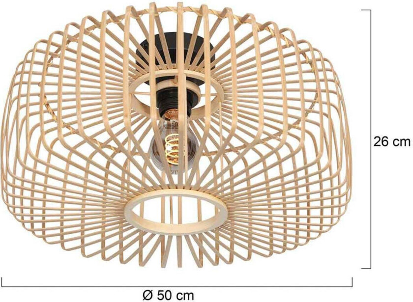 Taklampe Bloeba, Ø 50 cm, tre, natur, E27