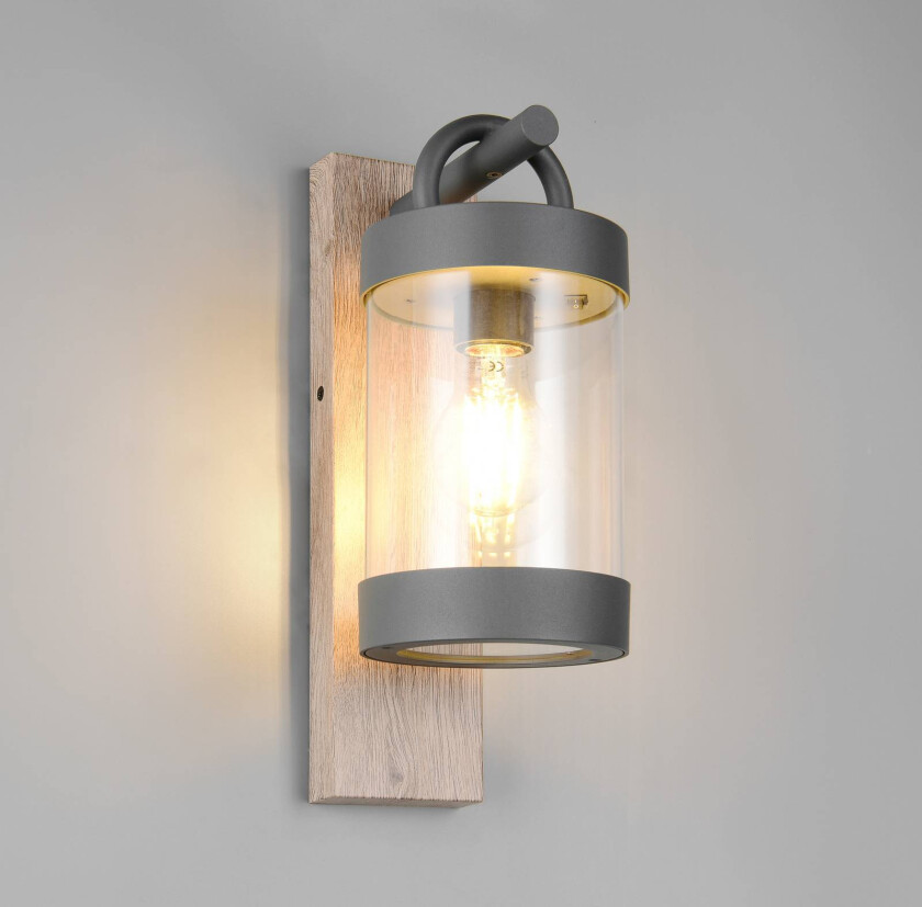 Utendørs vegglampe Sambesi, treoptikk, skumringssensor, aluminium