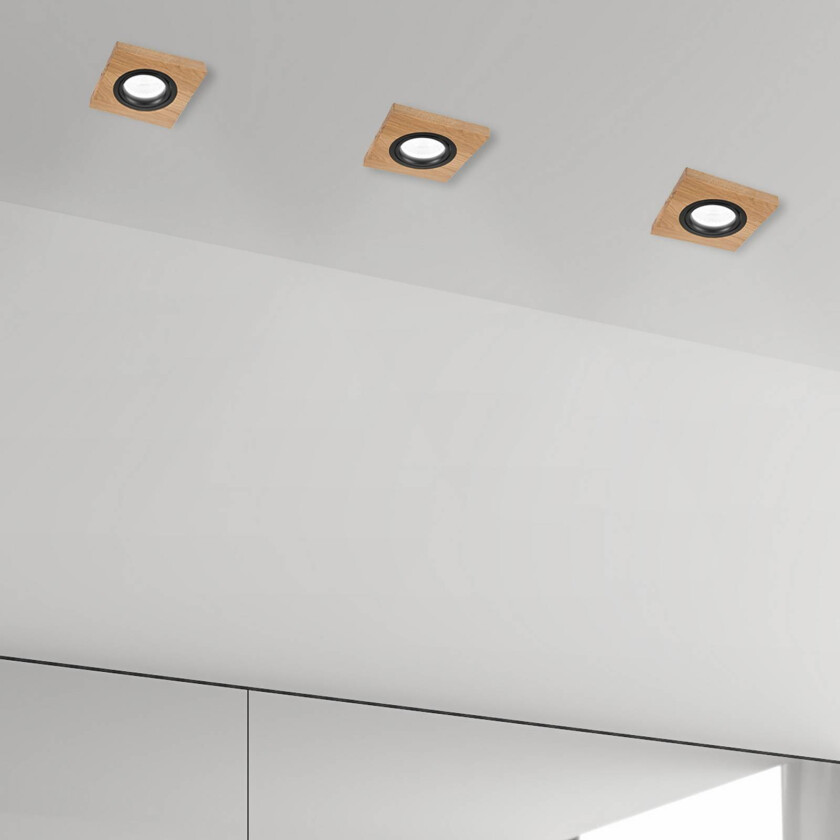 Tobby innfelt taklampe, 10 x 10 cm, sett med 3 stk. eik GU10