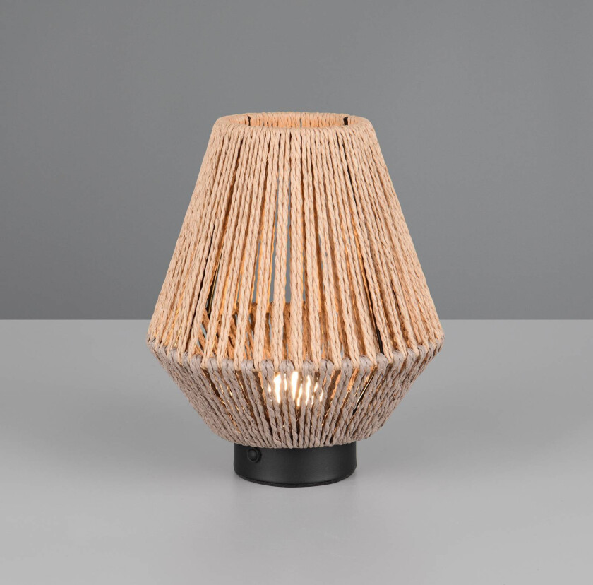 LED-bordlampe Lira, brun, papirgarn, høyde 22 cm