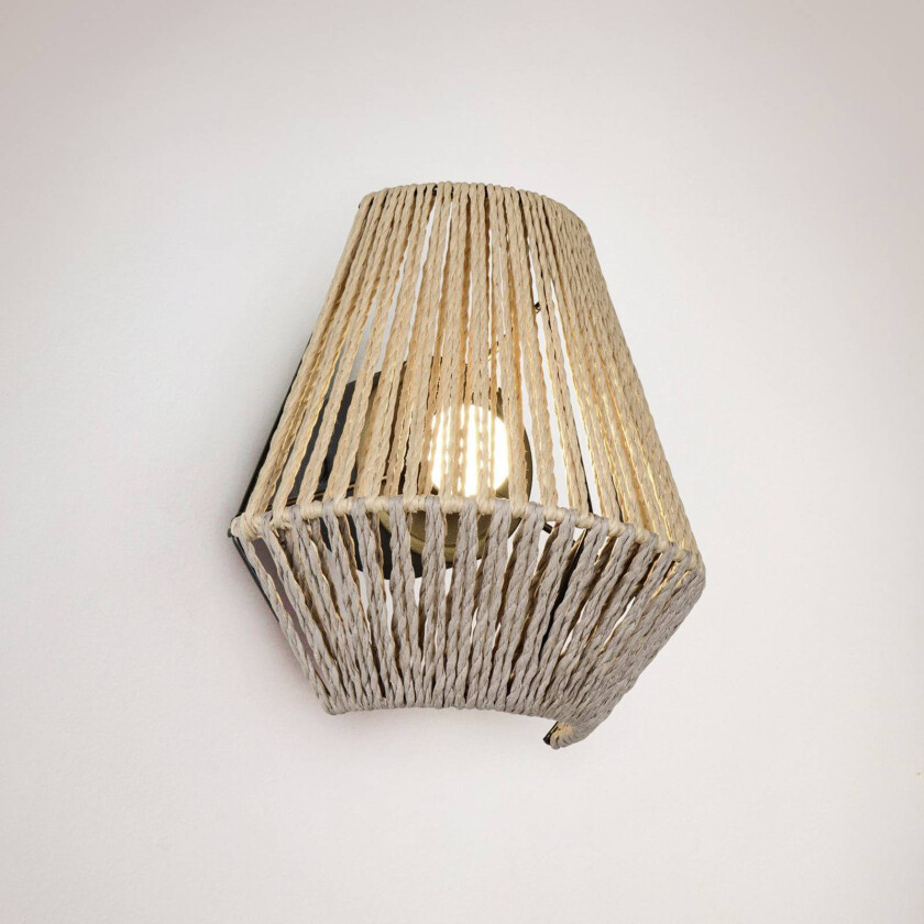 LED-vegglampe Lira, brun, papirgarn, berøringsbetjent, H 19 cm