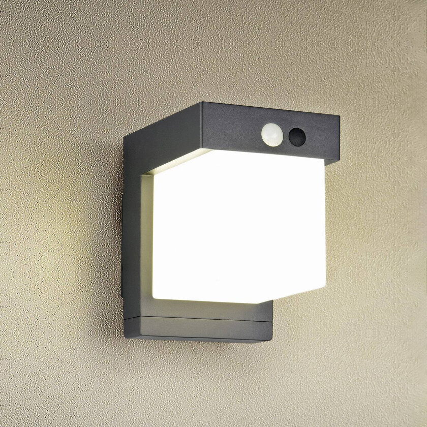 Solcelledrevet vegglampe Colombo, svart matt, høyde 14 cm, sensor