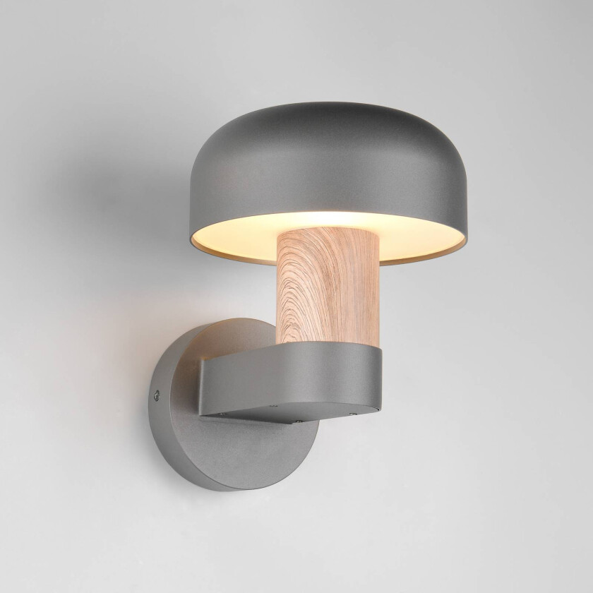 Utendørs vegglampe Fraser, grå/treimitasjon, aluminium, IP54, E27