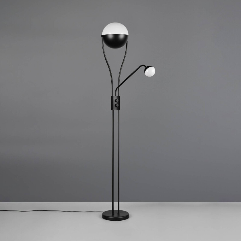 LED-gulvlampe Chris, svart, metall, leselampe, dimmer