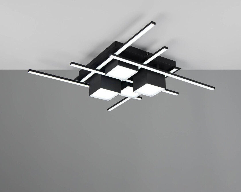 LED-taklampe Roger, svart matt, metall, CCT, fjernbetj.