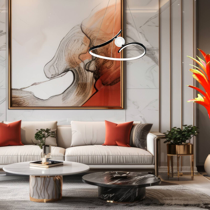 LED-hengelampe Perla, metall, akryl, svart, 4.000 K