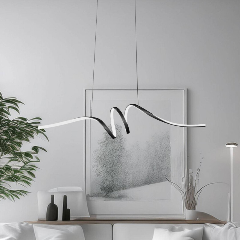 LED-hengelampe Loop, metall, svart-krom, 4.000 K