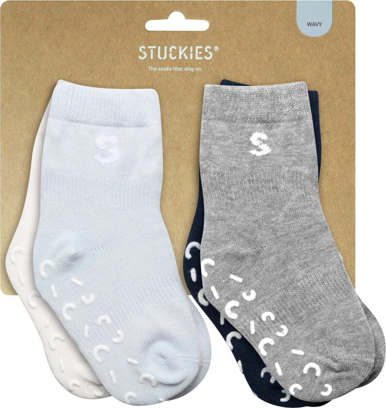 Sokker Anti-slip 4-Pakk, Wavy, 16-18 - Sokker - Bomull,Silikon