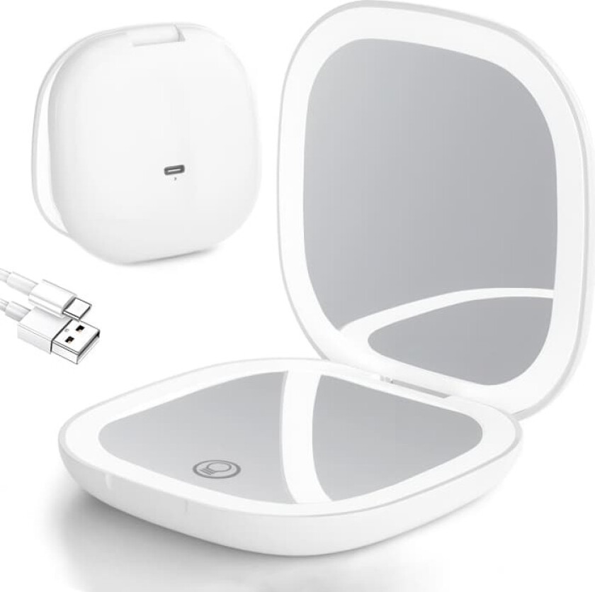 Sminkespeil / Speil med LED-Lys & 10x Forstørrelse – Bærbar