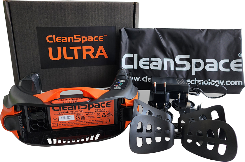 CleanSpace ULTRA Power system, inkl. nakkestøtte, lader og pose
