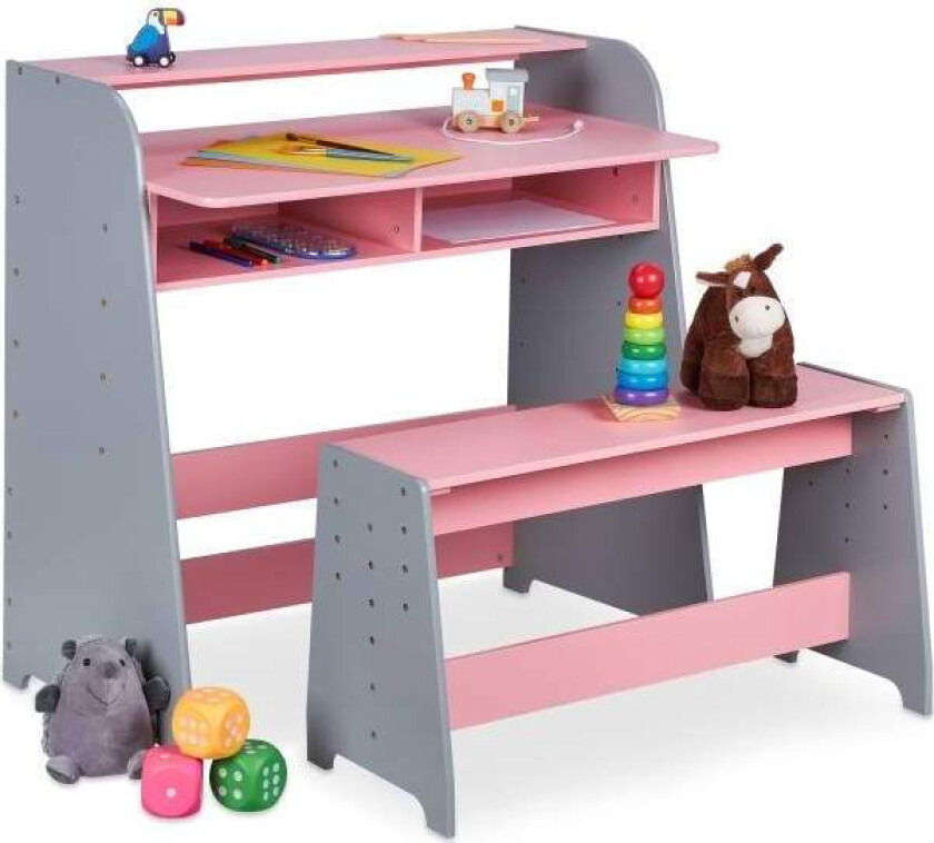 Høydejusterbart bord og benk for barn