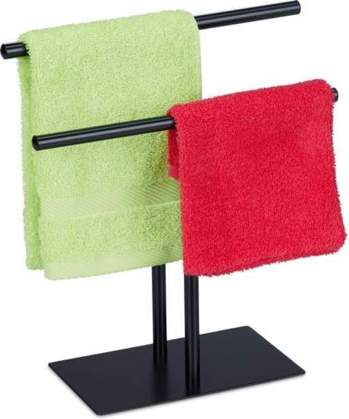 Svart håndklestativ med 2 skinner