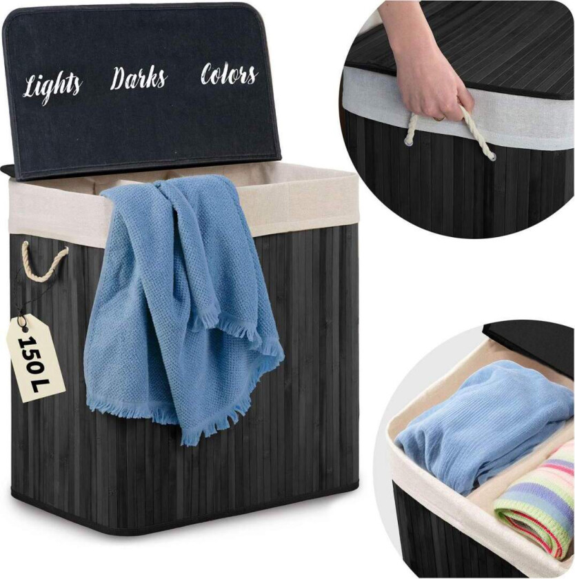 Bambus skittentøyskurv med lokk 150 l Massido