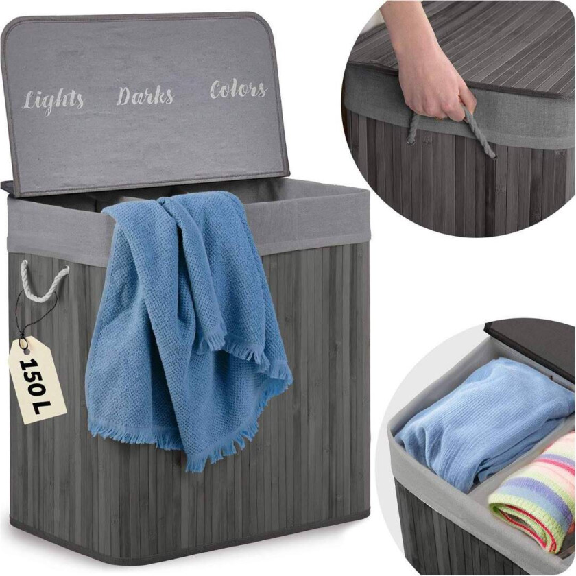 Bambus skittentøyskurv med lokk 150 l Massido