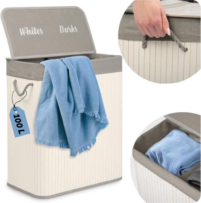 Bambus skittentøyskurv med lokk 100 l Massido