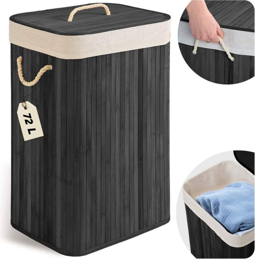 Bambus skittentøyskurv med lokk 72 l Massido