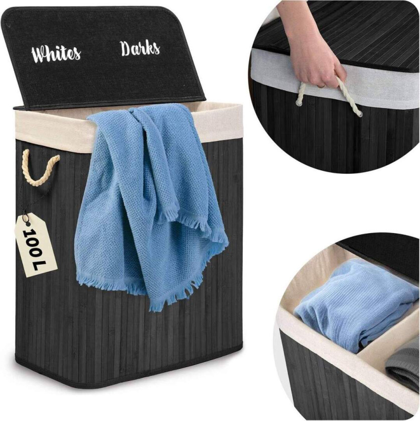 Bambus skittentøyskurv med lokk 100 l Massido