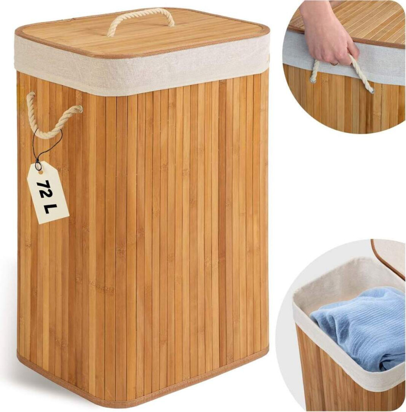 Bambus skittentøyskurv med lokk 72 l Massido