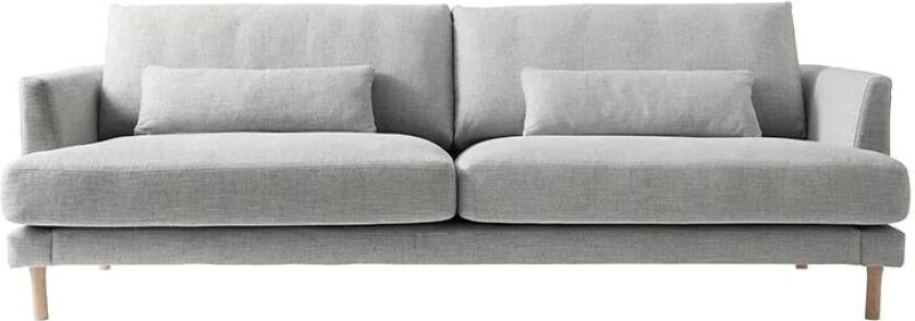 Bredhult sofa 3-seter tekstil bern 0348 grey, hvitoljede eikeben