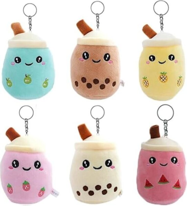 Mini Nøkkelringer 6pk Bubble Tea Plysj Nøkkelring kawaii bubble tea nøkkelringer for ryggsekker boba tea squishmallow plysjleker