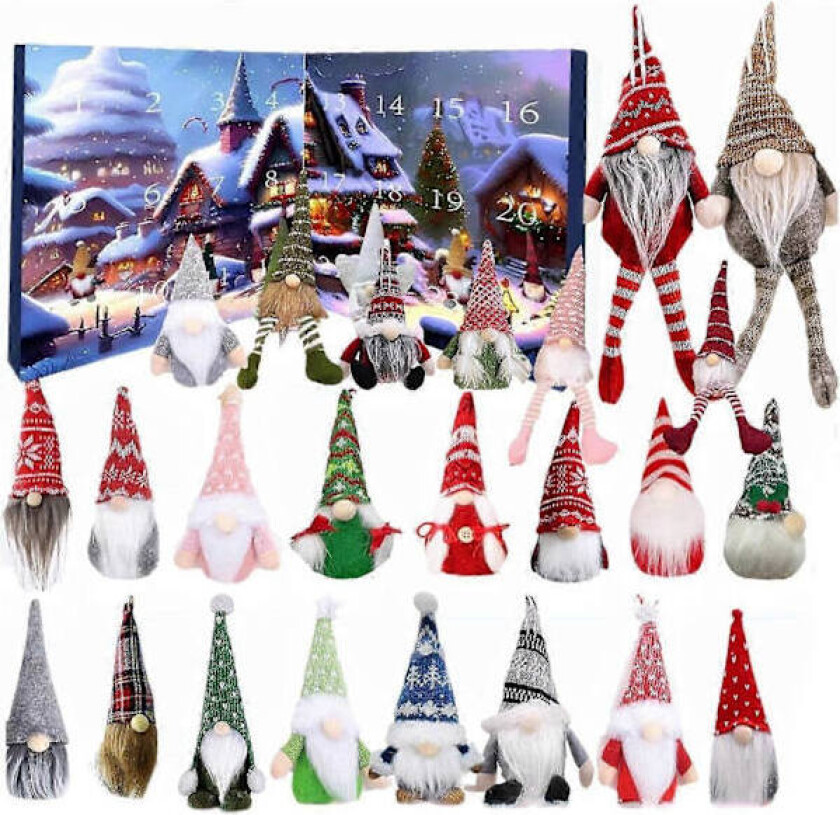 Julenisse Adventskalender 2024, Julenisse Nedtellingskalender, 24 Stykker Jul Adventskalender med Nisse Plysjleker, Julhelg