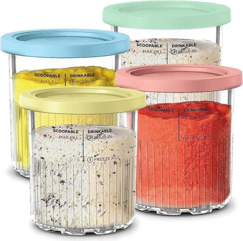 Erstatningsbeholdere og lokk for Ninja Creami Deluxe, 4-pakning, kompatible med Ninja Creami 11-i-1 NC501 NC500-serien Deluxe iskremmaskin, 710 ml Del...
