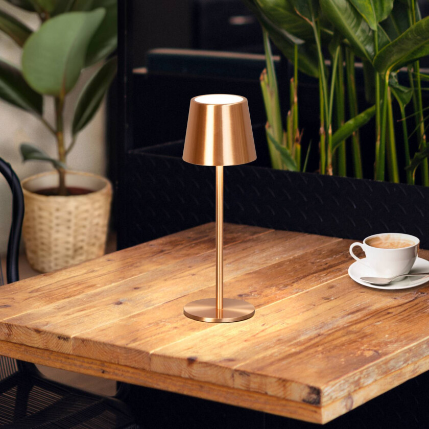 LED-bordlampe Roxi, kobberfarget, metall, IP54, dimmer