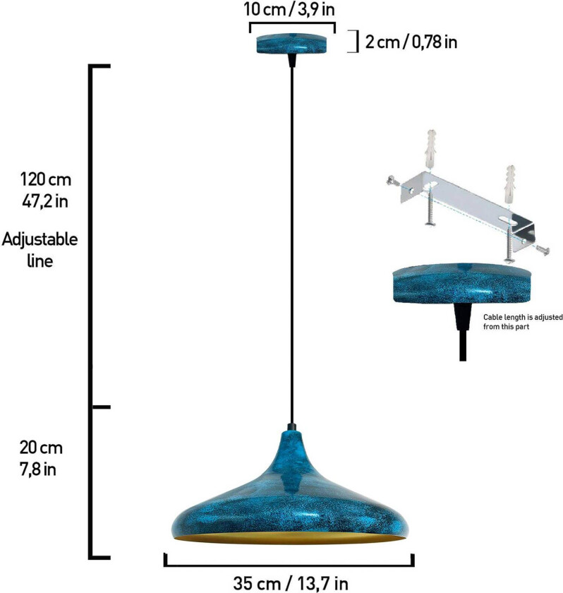 Claus hengelampe, blå/gull, Ø 35 cm, metall, E27