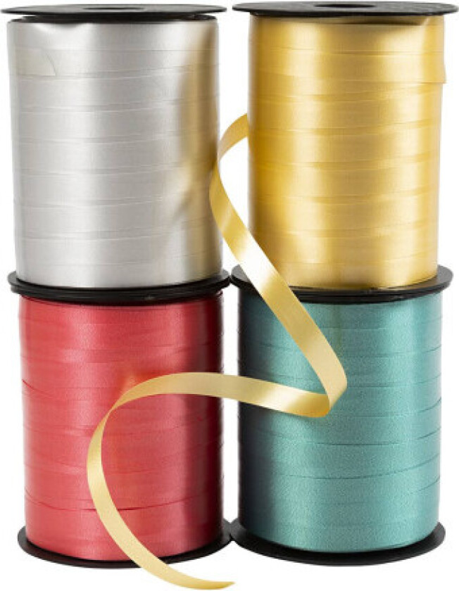 Bilde av Gavebånd , B: 10 mm, blank, gull, grønn, rød, sølv, 4x250 m/ 1 pk.