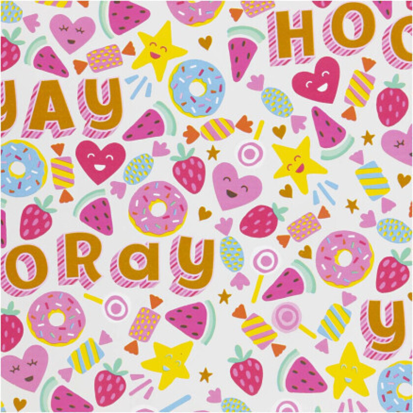 Gavepapir, Godteri, frukt og smultringer, B: 50 cm, 80 g, lys turkis, 100 m/ 1 rl.