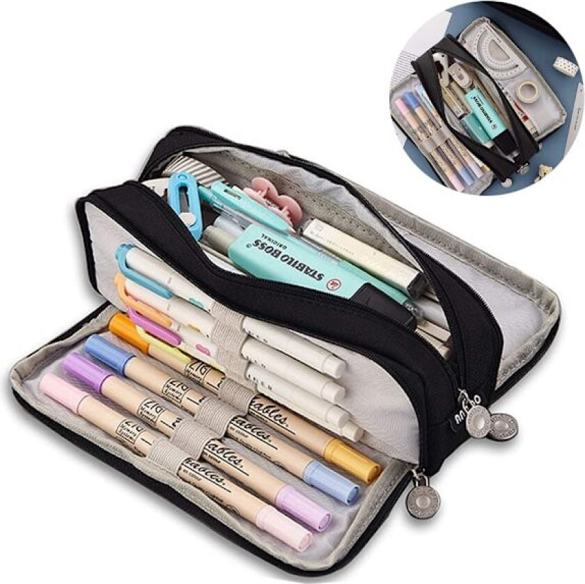 Stort pennal, slitesterk pennveske med stor kapasitet, minimalistisk bærbar skrivesaker-veske med håndtak for ungdomsskole, videregående skole, høyskole og kontor