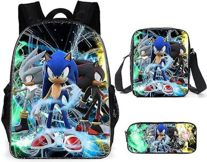 Sonic barneskole skolesekk tredelt sett Anime tegneserie ryggsekk skulderpose pennal