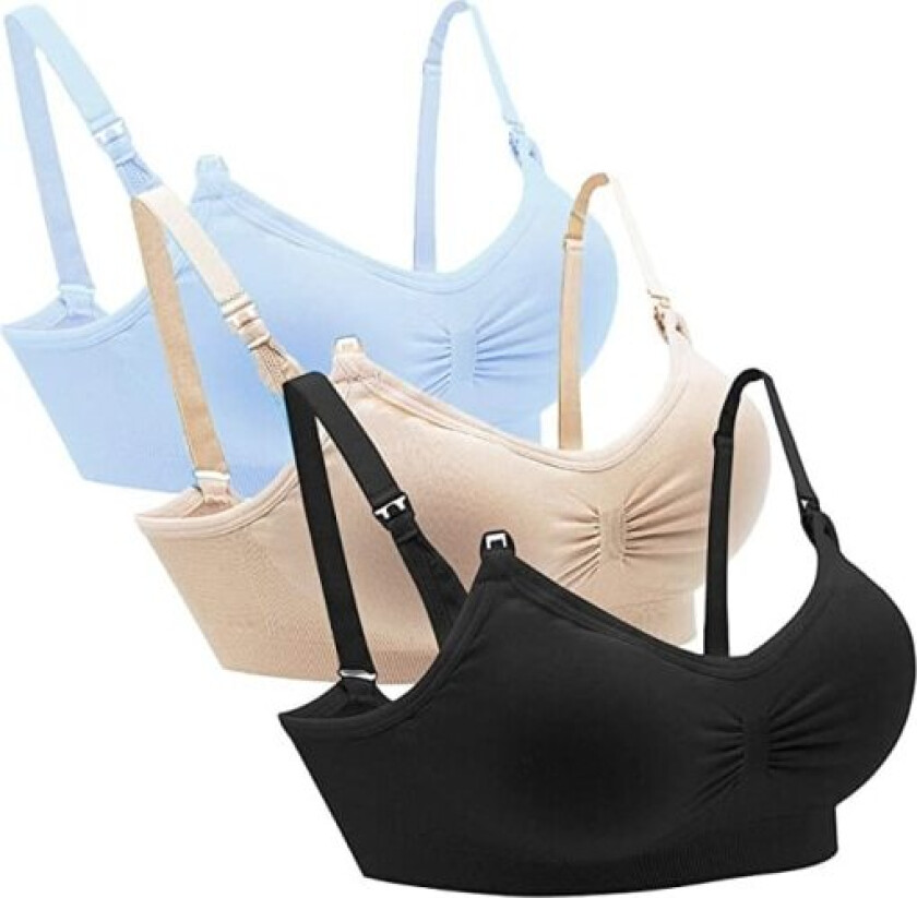 SQBB Sømløs amme-bh med ekstra bh-forlenger, 3-pakning for kvinner, XL, svart+blå+hud