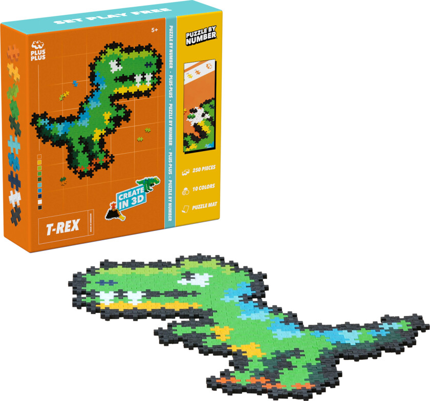 Plus-Plus Puzzle By Number Byggesett T-Rex 250 Deler - Byggesett - Plast