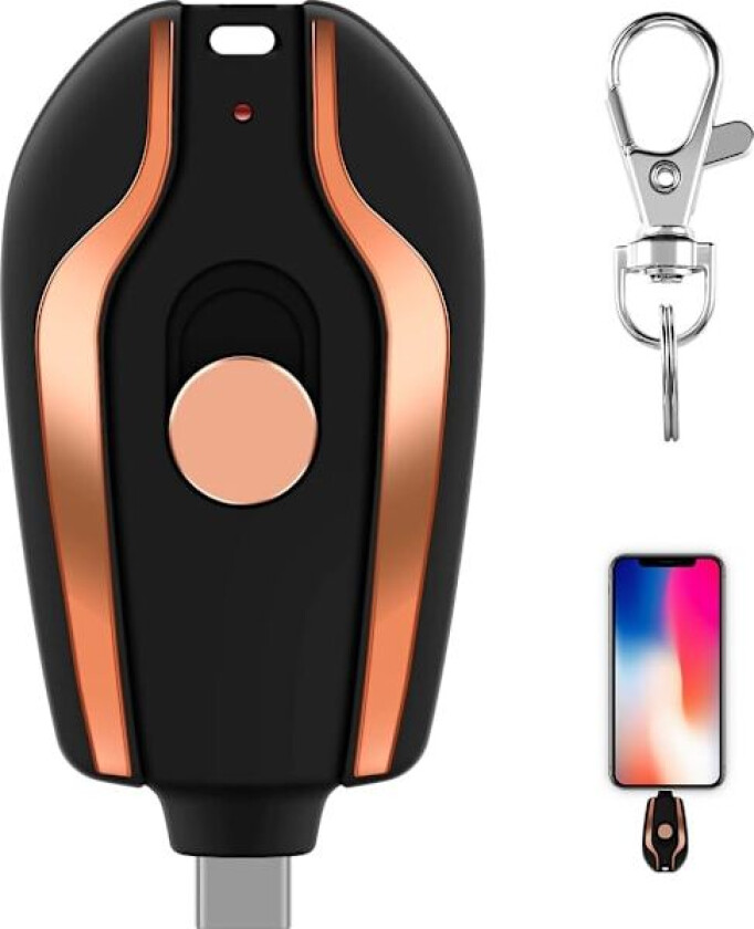 Nøkkelring Powerbank, 1500mah Mini Powerbank Lader med Type-C, Slitesterk Nøkkelring Telefonlader Mini Nødlader Sikker Liten Strøm
