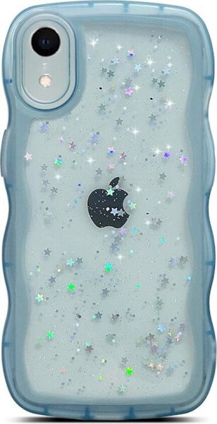 iPhone XR Deksel 6,1 tommer Krøllete Bølge Kant Design Transparent Bling Glitter Stjerne Skinnende Deksel Søt Klar Transparent Full Pro