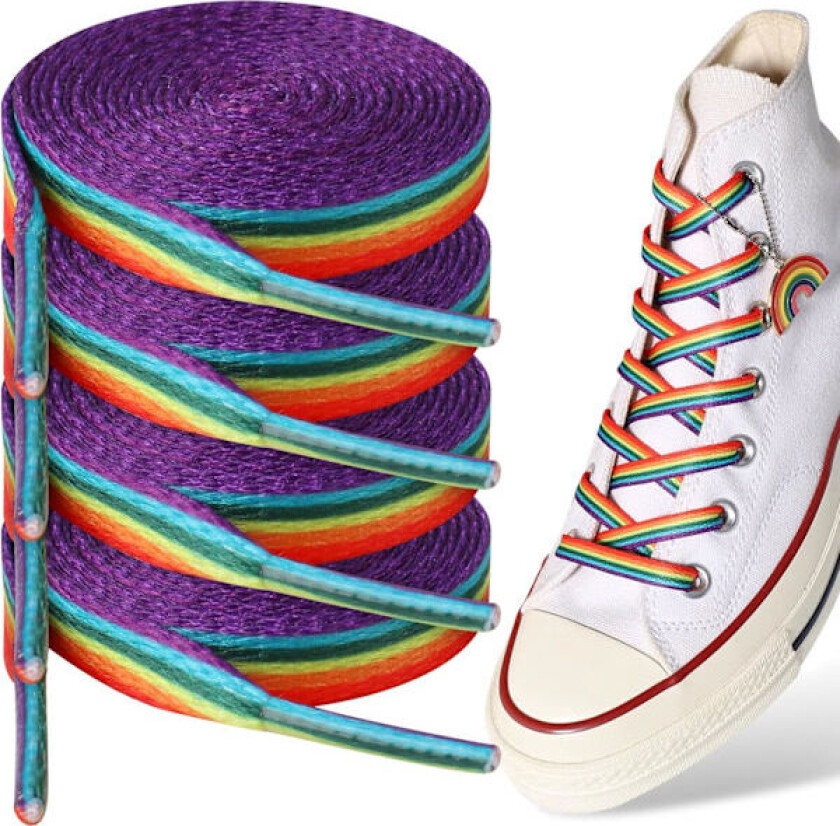 2 par flerfargede skolisser - 140 cm flate skolisser for Pride-tilbehør, Lgbtq-tilbehør - Sko