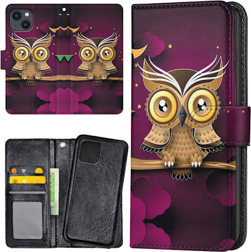 iPhone 15 - Lommebok Deksel Lysbrun Ugle