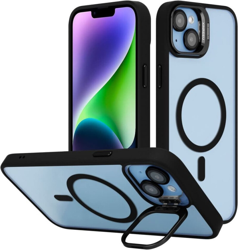 iPhone 15 Deksel kompatibel med MagSafe og stativfunksjon inkl. beskyttelse av kameralinsen case cover