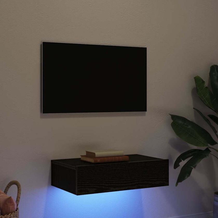 TV-skap med LED-lys svart eik 60x35x15,5 cm