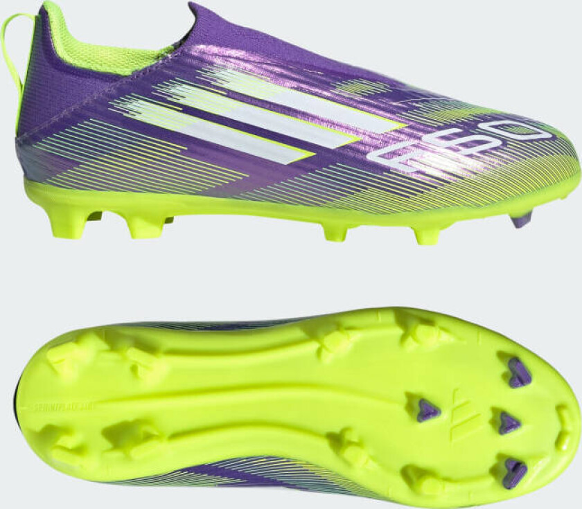 F50 League Laceless FG/AG Radiant Blaze - Lilla/Fottøy Hvit/Sitron Barn, størrelse 28