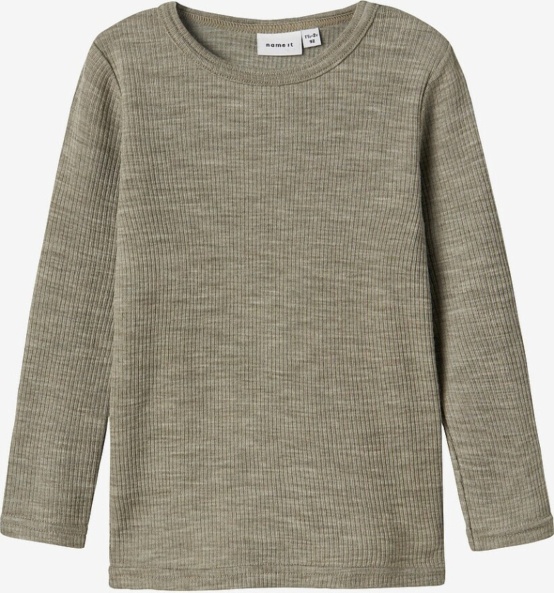 T-skjorte nmnWax Wool Rib LS - Grå