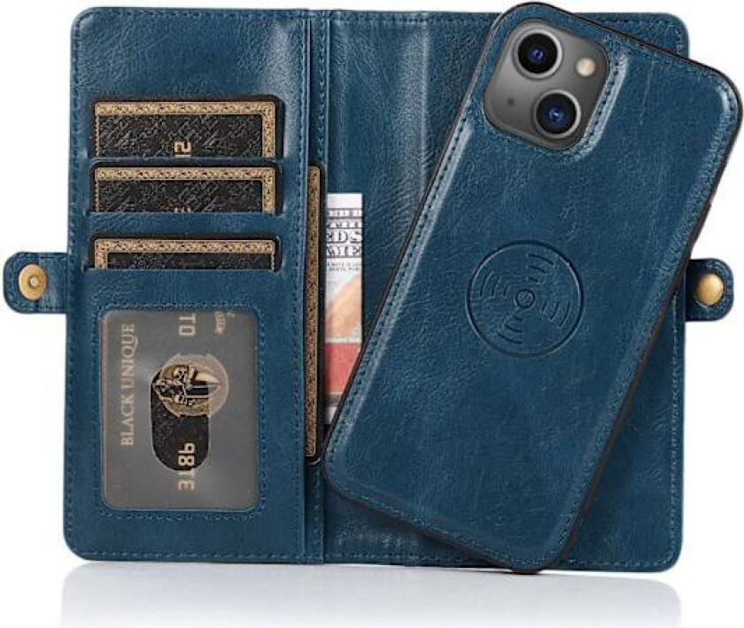 iPhone 15 - Luksuriøst skinn lommebokdeksel med silikondeksel og kort